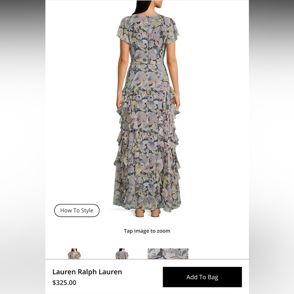 Lauren Ralph Lauren Floral Georgette V-Neck Short Flutter Sleeve Ruffle A-Line - Picture 2 of 6
